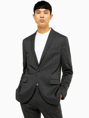 Charcoal Grey Super Skinny Fit Single Breasted Suit Blazer With Notch Lapels