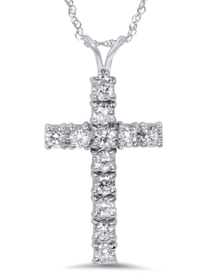 Pompeii3 1 1/2 Cttw White Gold Real Diamond Cross Pendant 14k 1 1/4" Tall