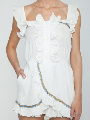 Follina Ruffle Romper - La Latina White