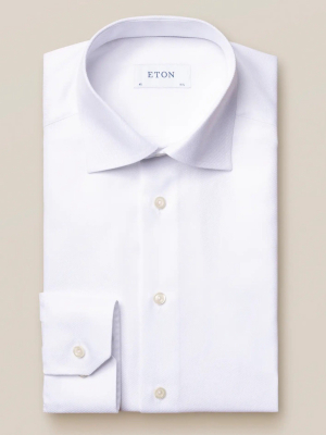 White Textured Twill Shirt - Slim