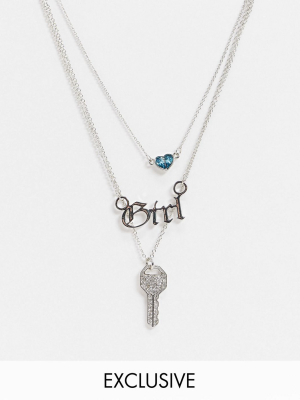 Reclaimed Vintage Inspired Sparkle Key Girl Necklace