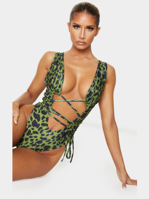 Green Cheetah Cut Out Wrap Around Swimsuit