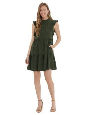 Jennifer Mock Polyester Pin-tuck Tiered Trapeze Dress