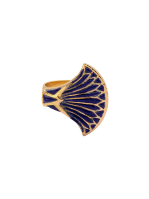 Handmade Inlaid Lapis Lotus Blossom Ring