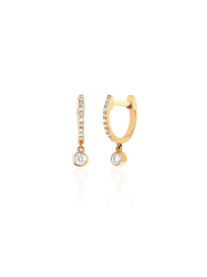 Ef Collection Diamond Mini Huggie With Diamond Bezel Drop Earring (single)