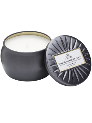 Petite Decorative Tin Candle In Makassar Ebony & Peach