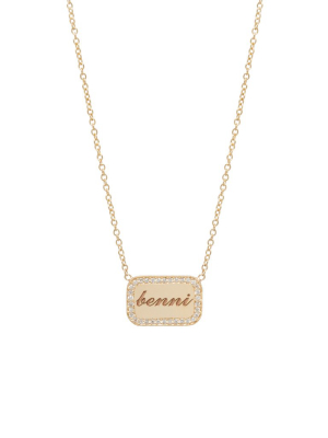 14k Personalized Rounded Rectangle Necklace With Diamonds