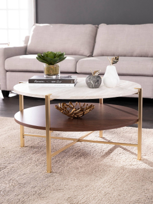 Amelia Round Faux Marble Cocktail Table Brass - Aiden Lane