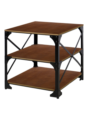 3 Tier Industrial Style Metal Side End Table With Wooden Shelves Brown/bronze - Benzara