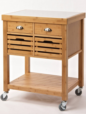 Kenta Bamboo Kitchen Cart With Stainless Steel Top Natural - Boraam