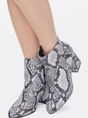 Faux Snakeskin Block Heel Booties