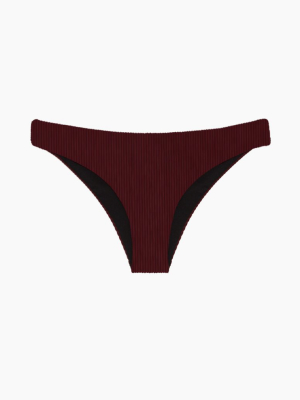 Ribbed Mid Rise Bikini Bottom - Rust Red