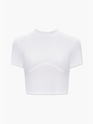 Cropped Ribbed-panel Tee