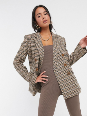 & Other Stories Plaid Double-breasted Blazer In Beige