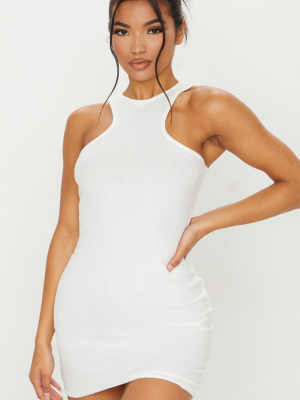 White Brushed Rib Racer Neck Bodycon Dress