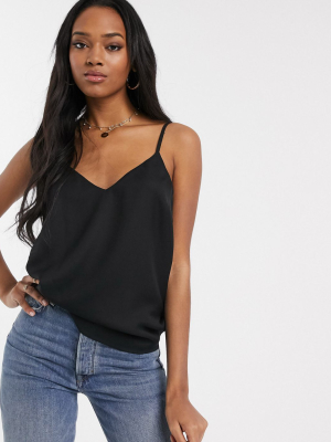 Asos Design Double Layer V Neck Recycled Cami In Black