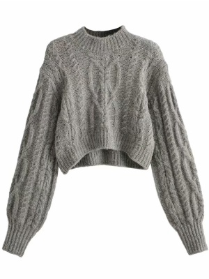 'tamara' High Neck Cable Knit Cropped Sweater