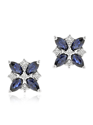 Blue Sapphire & Diamond White Gold Earrings