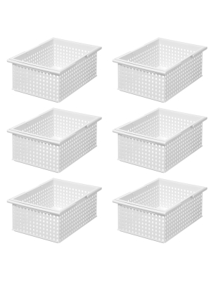 Like-it Versatile Stacking Plastic Home Bathroom Storage Solution Organizer Slotted Basket Tote, White (6 Pack)