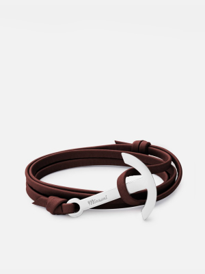 Modern Anchor On Leather Bracelet, Polished Silver