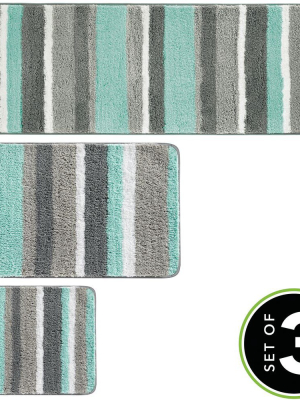 Mdesign Striped Microfiber Bathroom Spa Mat Rugs/runner, Set Of 3