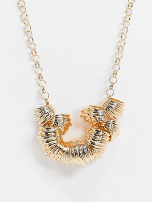 Asos Design Necklace With Ribbed Pendants In Gold Tone