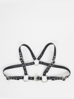 Asos Design Stud Detail Harness Belt With Zip Detail In Black