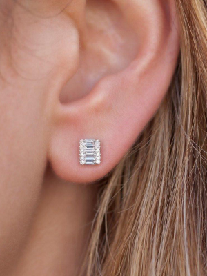 14kt White Gold Baguette Diamond Pilar Stud Earrings