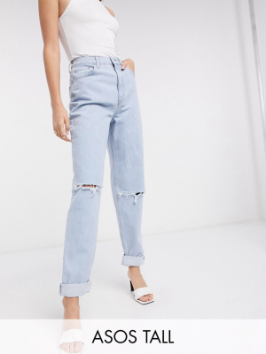 Asos Design Tall Recycled High Rise 'slouchy' Mom Jeans Brightwash