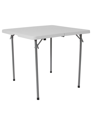 Flash Furniture 2.79-foot Square Bi-fold Granite White Plastic Folding Table With Carrying Handle