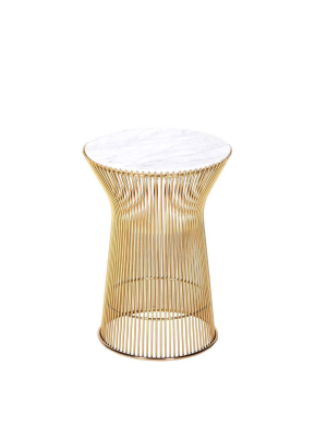 Carrara Marble Platner Side Table - Gold