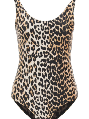 Ganni Leopard-printed One-piece Swimsuit