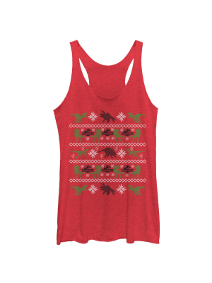 Women's Jurassic World Ugly Christmas Velociraptor Racerback Tank Top