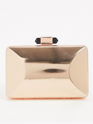 True Decadence Exclusive Rose Gold Square Box Clutch Bag With Detachable Strap