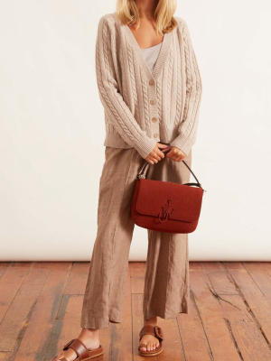 Cropped Cable Knit Cardigan In Sand Melange