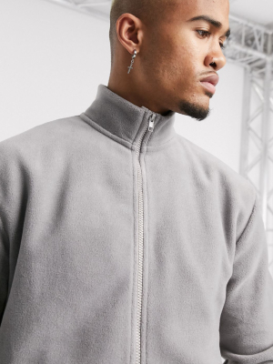 Asos Design Polar Fleece Track Jacket In Gray