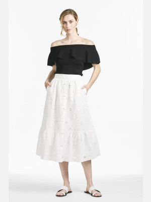 Larsa Skirt - Ivory Floral Embroidered Cotton - Final Sale