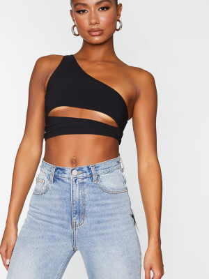 Black One Shoulder Cut Out Crop Top