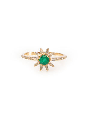 Emerald And Diamond Starburst Ring