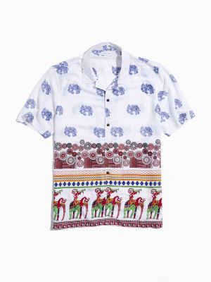 Raga Man Pattern Block Short Sleeve Button-down Shirt