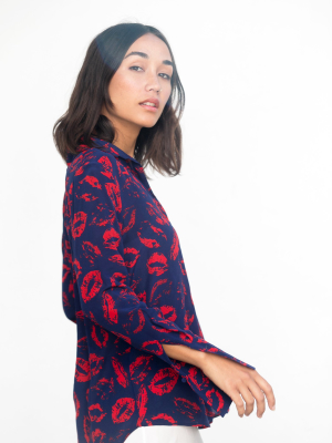 Daria French Cuff Lip Print Blouse