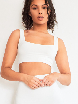 White Slinky Square Neck Sleeveless Crop Top