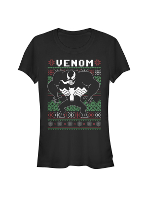 Junior's Marvel Ugly Christmas Venom Tongue T-shirt