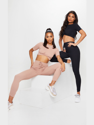 Stone Rib Twist Front Crop Top & Leggings Set