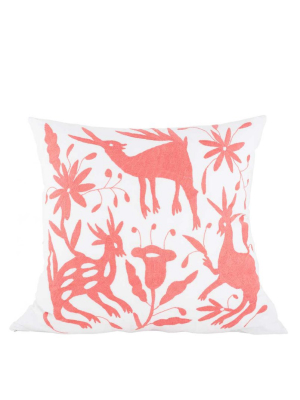 Tenango Embroidered Pillow Cover - Coral