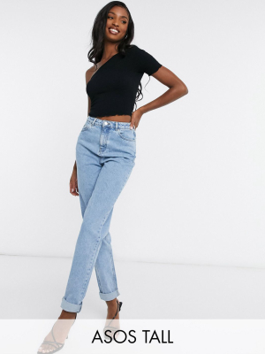 Asos Design Tall High Rise "original" Mom Jeans In Lightwash