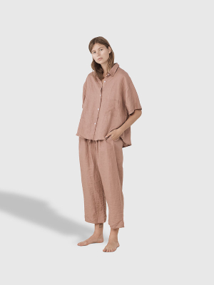 Stonewashed Linen Pajama Pant Set – Smoke Pink