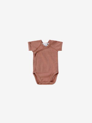 Organic Cotton S/s Kimono Bodysuit - Terracotta