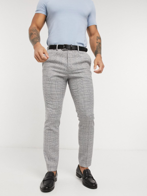 Topman Plaid Skinny Suit Pant In Gray