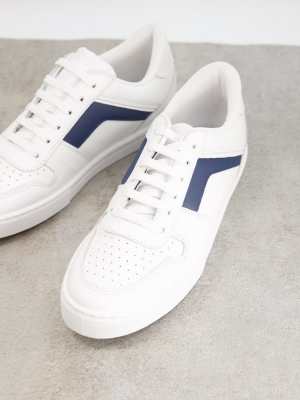 Asos Design Premium Leather And Suede Sneakers In White